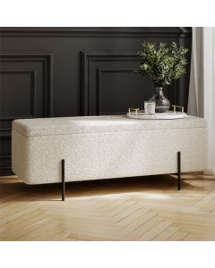 Lola Boucle Storage Ottoman In Ivory With Matte Black Legs