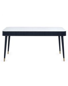 Louis Wooden Fluted Stone Top Dining Table With Drawers In Black Ash