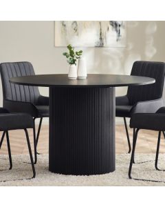 Louis Round Wooden Fluted Dining Table In Black Ash