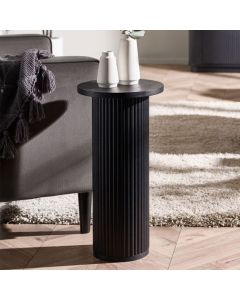 Louis Wooden Fluted Side Table In Black Ash