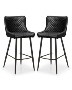 Luxe Black Faux Leather Bar Stools In Pair