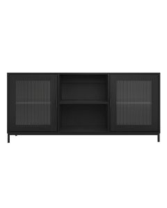 Maddox Wooden TV Stand With 2 Doors In Matte Black And Reeded