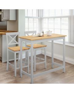 Marlow Wooden Bar Table In Elephant Grey With 2 Bar Stools