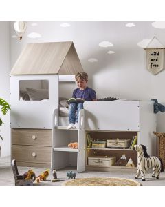 Orpheus Wooden Midsleeper Bunk Bed In Pale Wood And White