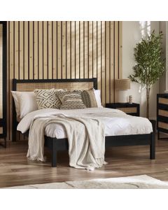 Padstow Wooden Rattan Double Bed In Black