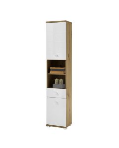 Pool Tall Wooden Bathroom Storage Cabinet In Artisan Oak And White