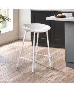 Renzo Plastic Bar Stool In White With Metal Legs