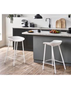 Renzo White Plastic Bar Stools With Metal Legs In Pair