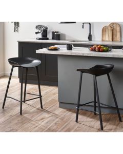 Renzo Black Plastic Bar Stools With Metal Legs In Pair