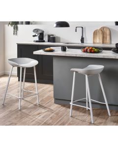 Renzo Grey Plastic Bar Stools With Metal Legs In Pair