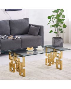 Spectra Clear Glass Coffee Table With Gold Stainless Steel Legs
