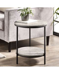 Staten Circular Wooden Lamp Table With Shelf In Concrete Effect