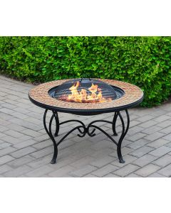 Sterling Round Premium Garden And Patio Fire Pit In Golden Glass Mosaic Tiles