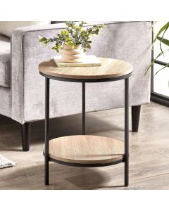 Tribeca Circular Wooden Lamp Table With Shelf In Sonoma Oak