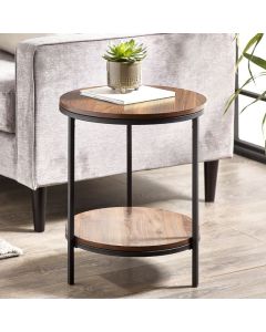 Tribeca Circular Wooden Lamp Table With Shelf In Walnut