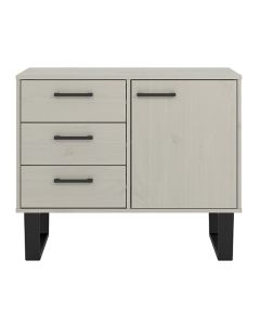 Texas Small Wooden Sideboard With 1 Door And 3 Drawers In Grey Washed Wax