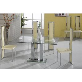 Ankara Large Clear Glass Dining Set With Chrome Legs And 6 Trinity ...