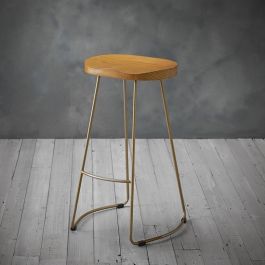 Bailey Pine Wood Seat Bar Stool With Golden Metal Legs Elegant