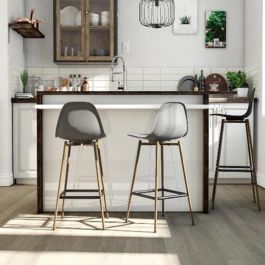 Copley Grey Plastic Bar Stools In Pair With Metal Legs Elegant Furniture UK