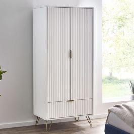 Murano Wooden Wardrobe With 2 Doors 1 Drawer In Matt White | Elegant ...