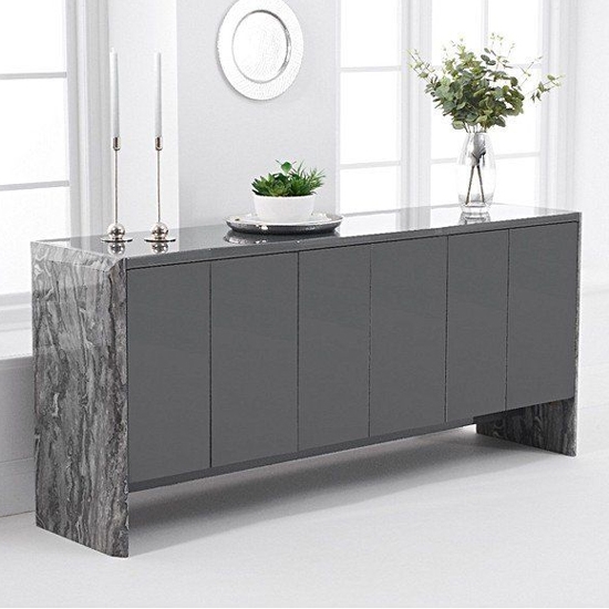 Dalia Marble Sideboard With 6 Grey High Gloss Doors