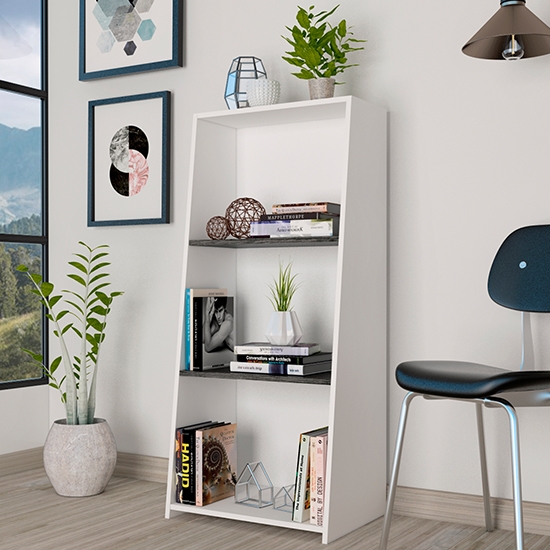 Dallas Low Wooden Bookcase With 3 Shelves In Carbon Grey Oak