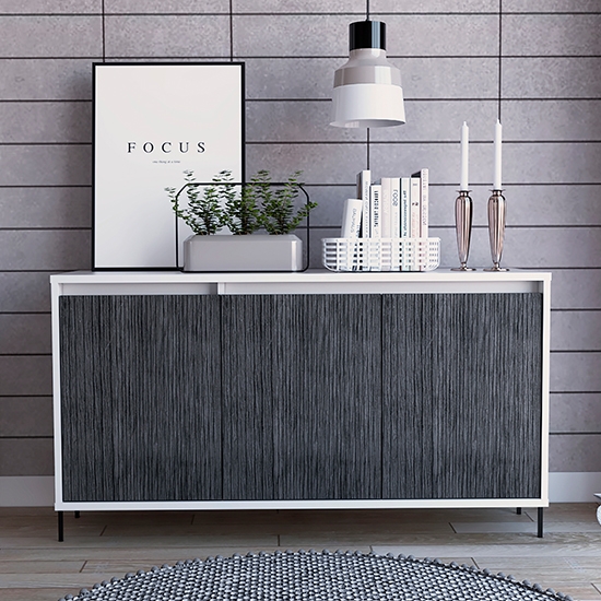 Dallas Medium Wooden 3 Doors Sideboard In Carbon Grey Oak