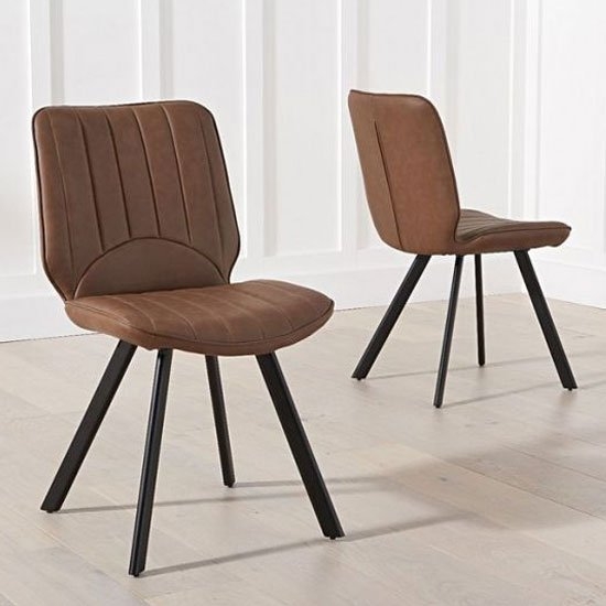 Damanti Brown Faux Leather Dining Chairs In Pair