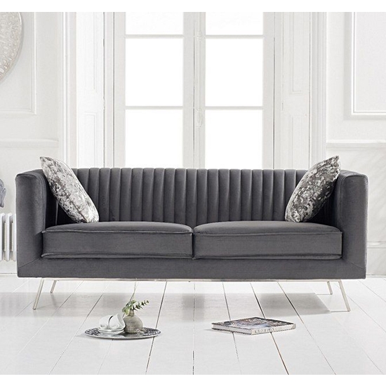 Danielle Velvet Upholstered 2 Seater Sofa In Grey