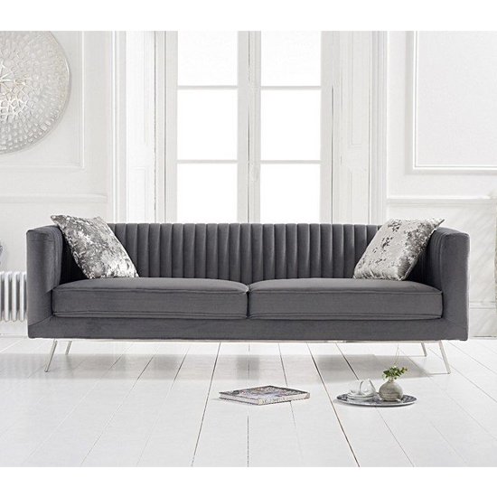 Danielle Velvet Upholstered 3 Seater Sofa In Grey