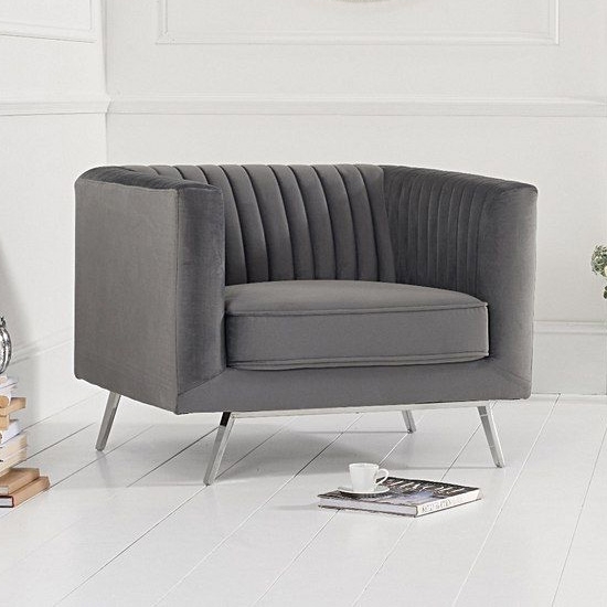 Danielle Velvet Upholstered Armchair In Grey