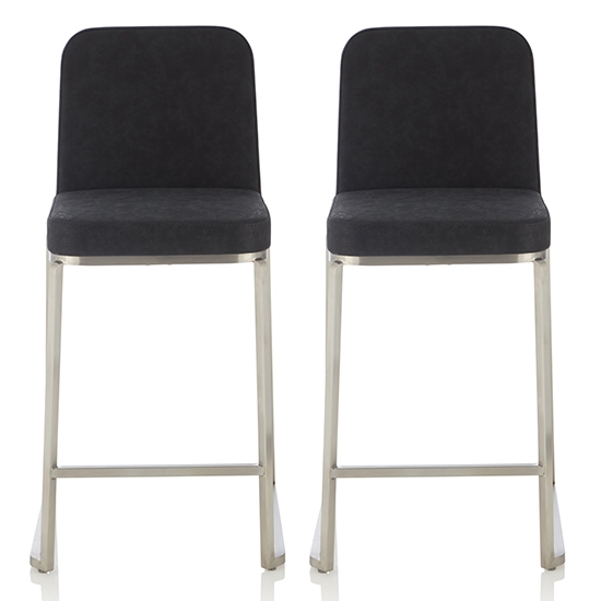 Daphne Black Faux Leather Fixed Counter Height Bar Stools In Pair