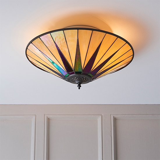 Dark Star Large 2 Lights Tiffany Glass Flush Ceiling Light