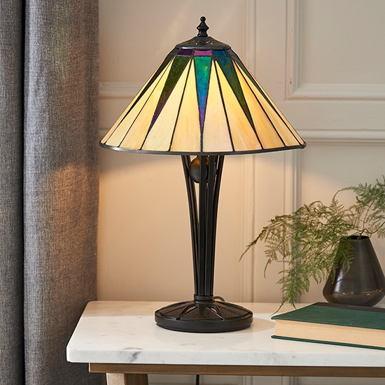 Dark Star Small Tiffany Glass Table Lamp In Dark Bronze