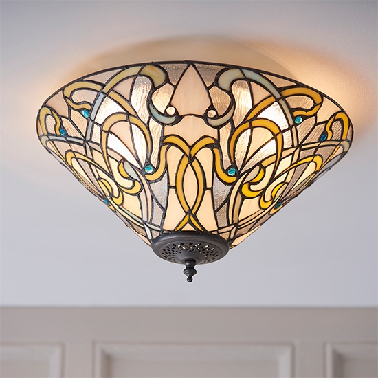 Dauphine Medium 2 Lights Flush Ceiling Light In Tiffany Glass