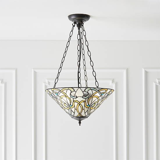 Dauphine Medium Inverted Tiffany Glass 3 Lights Ceiling Pendant Light In Dark Bronze