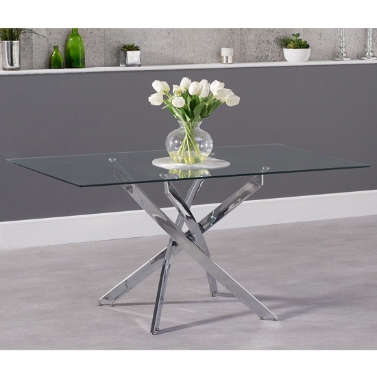 Daytona Large Glass Dining Table With Chrome Stainless Steel Legs