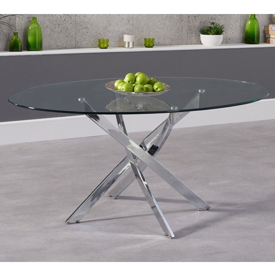 Daytona Oval Glass Dining Table With Chrome Stainless Steel Legs