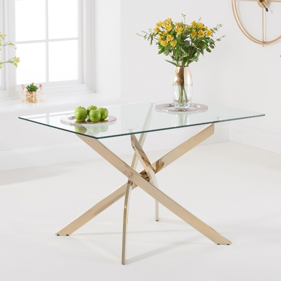 Daytona Rectangular 120cm Clear Glass Dining Table With Gold Legs