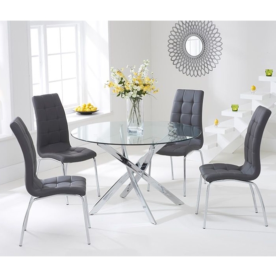 Daytona Round 110cm Clear Glass Dining Set With 4 Grey California Chairs