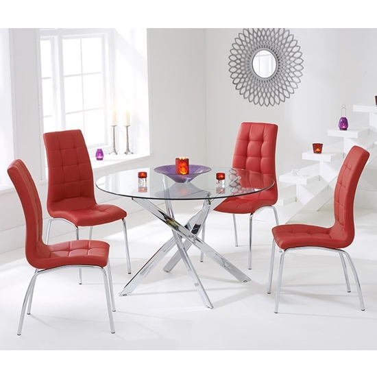 Daytona Round 110cm Clear Glass Dining Set With 4 Red California Chairs