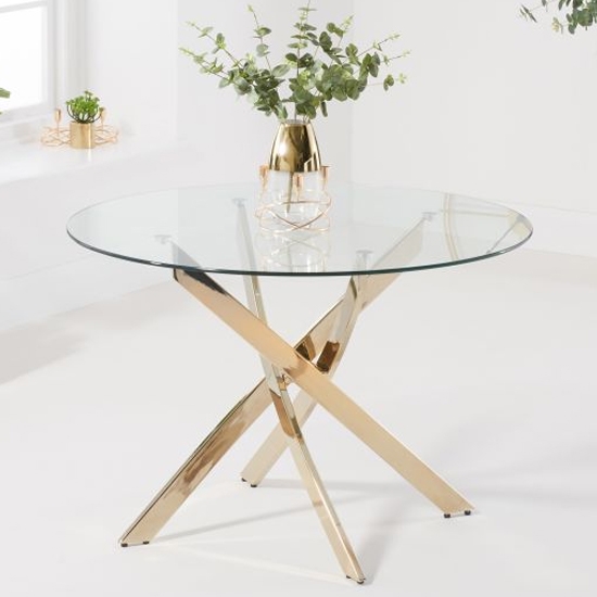 Daytona Round Clear Glass Dining Table With Gold Legs