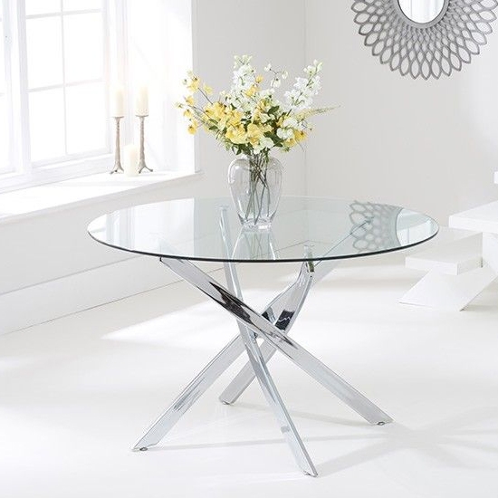 Daytona Round Glass Dining Table With Chrome Stainless Steel Legs