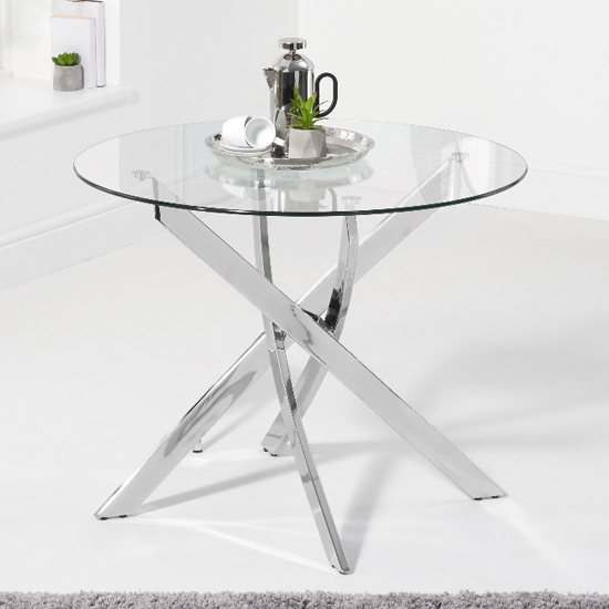 Daytona Round Glass Dining Table With Chrome Metal Legs