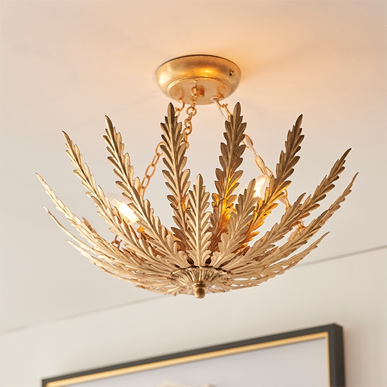 Delphine 3 Lights Flush Decorative Layered Leaves Ceiling Light In Gold