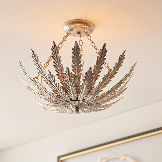 Delphine 3 Lights Flush Decorative Layered Leaves Ceiling Light In Silver