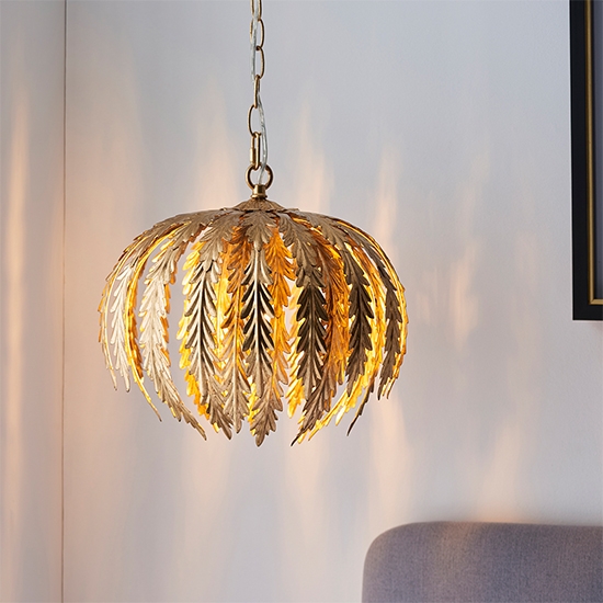 Delphine Small Decorative Layered Leaves Pendant Light In Gold