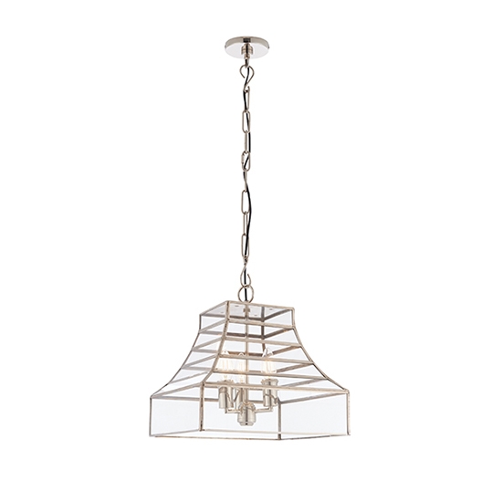 Dempsey Clear Glass 3 Lights Ceiling Pendant Light In Polished Stainless Steel