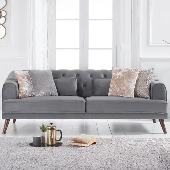 Destiny Velvet Upholstered 3 Seater Sofa In Grey