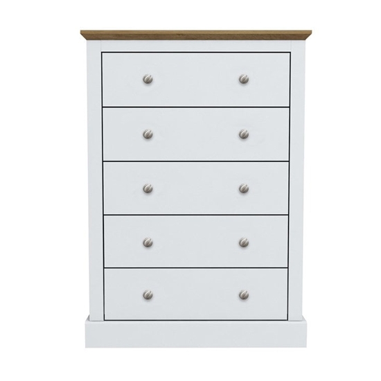 Devon Wooden Chest Of Drawers In White With 5 Drawers